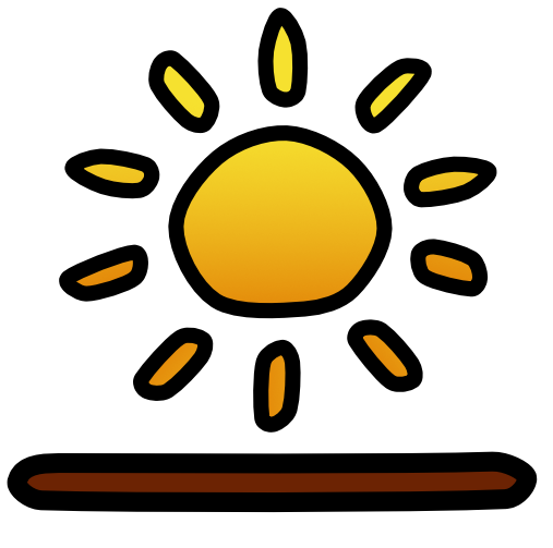 A sun sits above a brown line. The sun is yellow with a slight orange gradient.